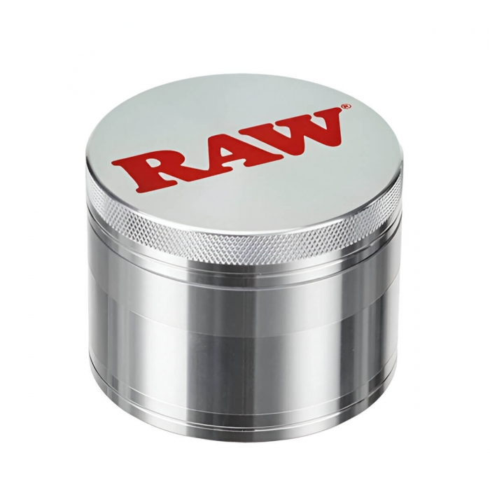 Grinder RAW metal con polinizador y 4 partes 56 mm para marihuana.