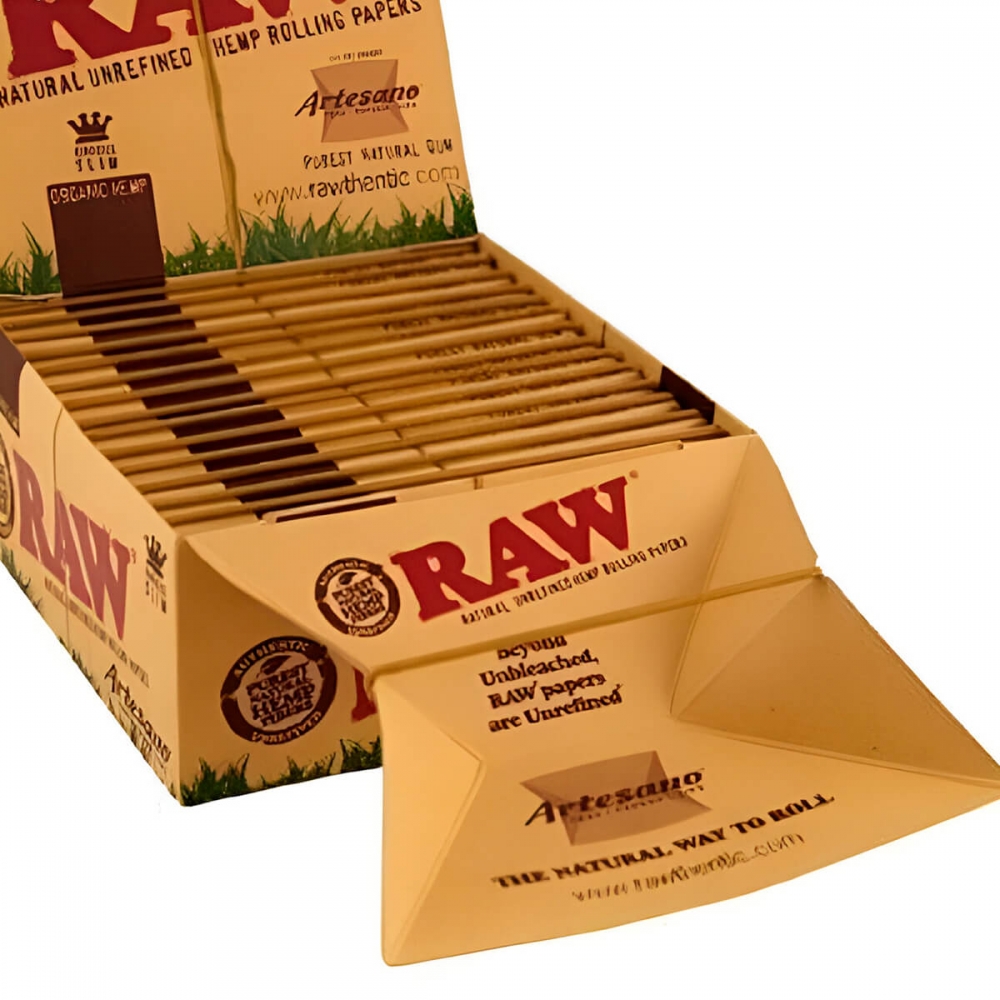 Papel Raw Artesano King Size + Tips para fumar, caja.