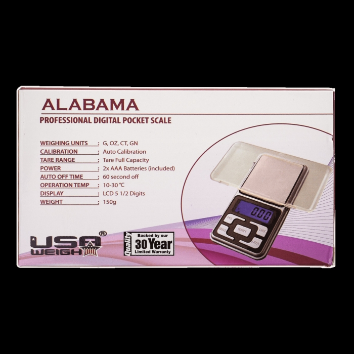 Báscula USA Weigh Alabama de 0,01gr a 100 gramos caja de embalaje.