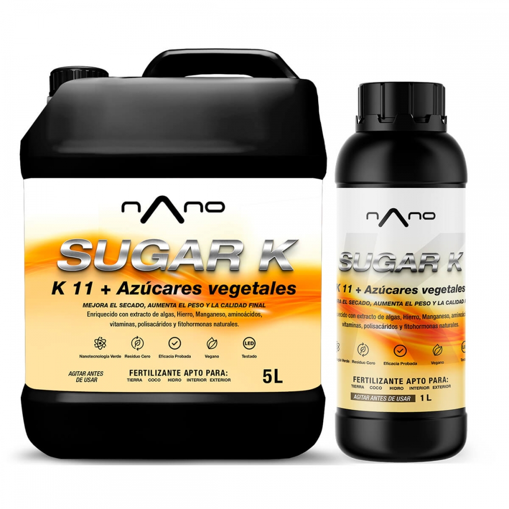 Abono para plantas Sugar K de Nano, diferentes formatos.