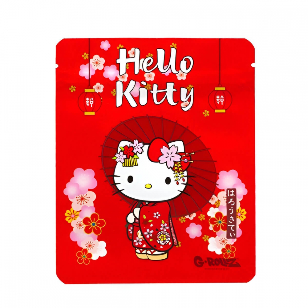 Bolsa antiolor Hello Kitty kimono rojo de 10x12,5 cm para envasar cogollos.