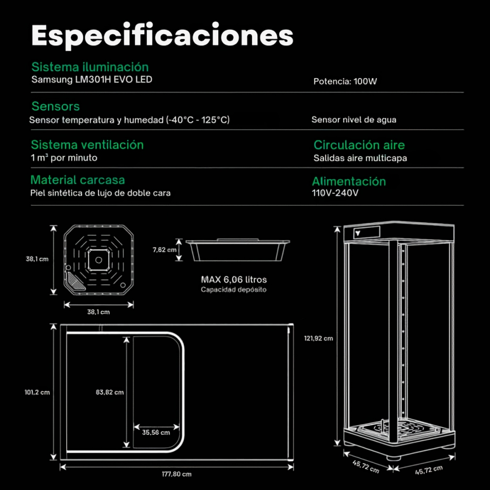 Especificaciones de Vgrow Smart Grow Box.