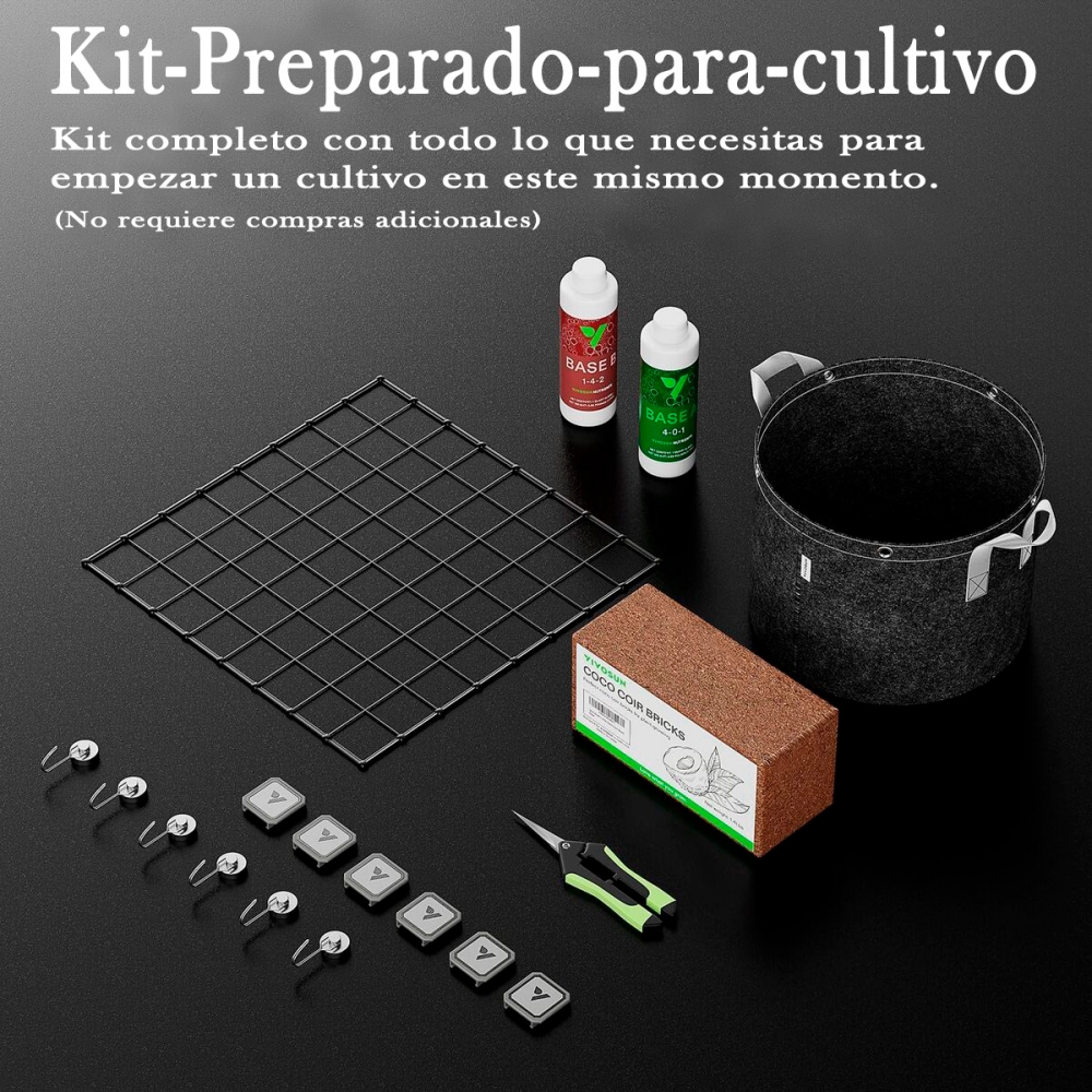 Kit de fertilizantes y herramientas incluidas con Vgrow de Vivosun.