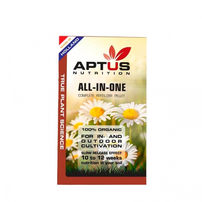 All-in-one pellet de Aptus fertilizante completo, envase de 100g.