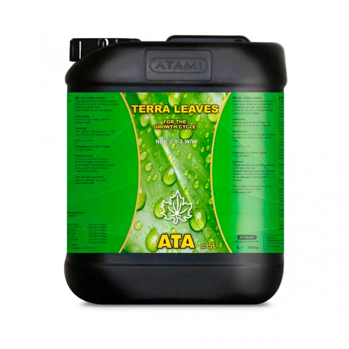 Ata Terra Leaves de Atami - Abono de crecimiento para marihuana, envase de 5L y 10L.
