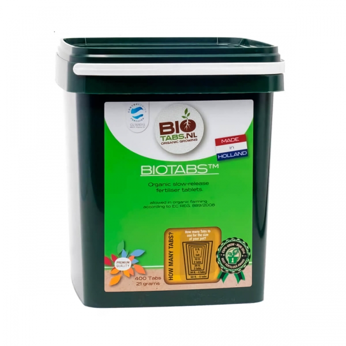 Fertilizante Biotabs 400 unidades, formato pastillas.