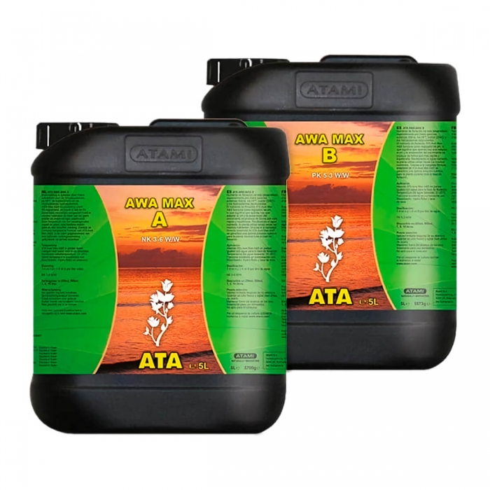 ATA AWA Max A + B de Atami - Abono de floración para marihuana en cultivo hidropónico, envase de 5L.