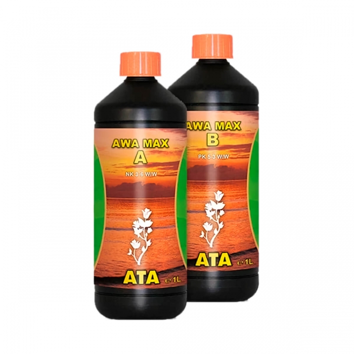 ATA AWA Max A + B de Atami - Abono de floración para marihuana en cultivo hidropónico, envase de 1L.