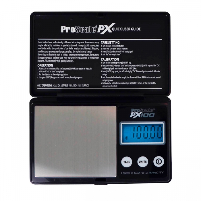 Báscula de precisión PX100 g x 0.01g abierta.