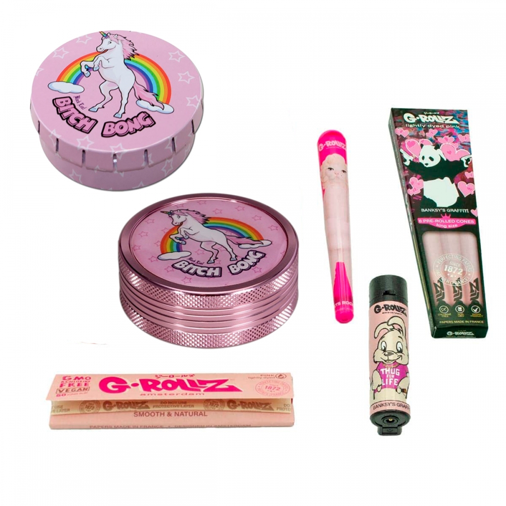 Kit Rosa para chicas fumadoras de la marca G-Rollz