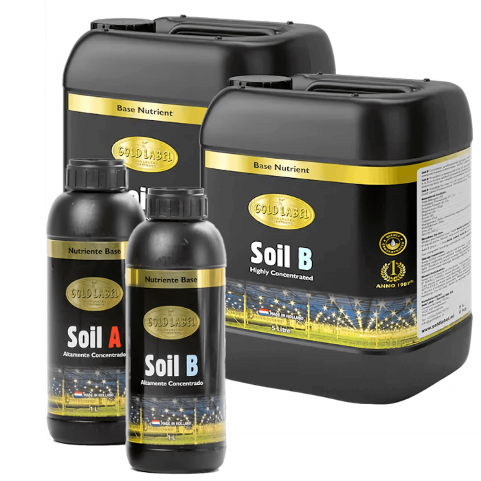 Soil A&B de Gold Label. Abono de crecimiento para marihuana, diferentes formatos.