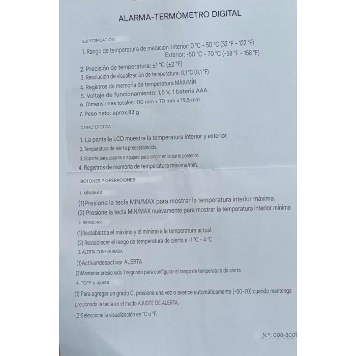 Termómetro digital Spiderlux - Instrucciones y modo de uso