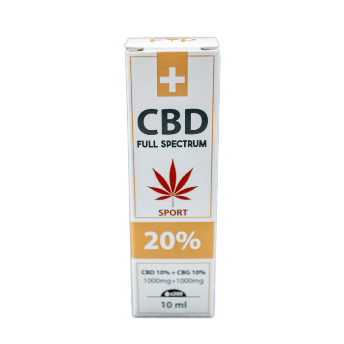 Aceite CBD-CBG Full Spectrum Sport 20%, caja.