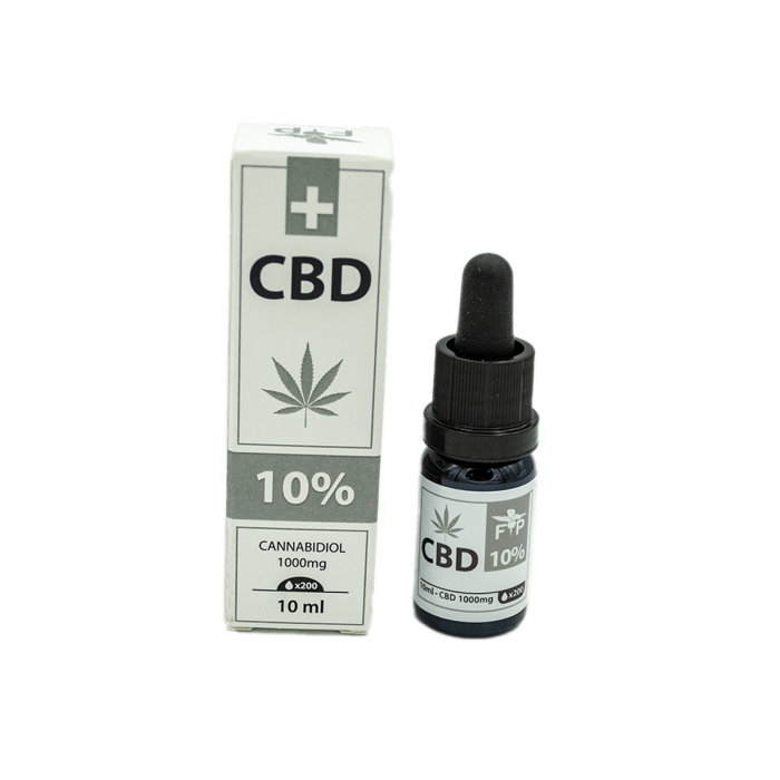 Aceite de CBD Standart aislado de la marca FP. Concentración de CBD del 10%. Bote y caja de 10ml.