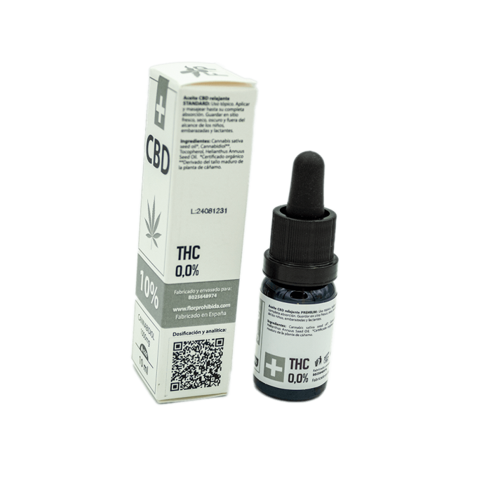 Aceite de CBD Standart aislado de la marca FP. Concentración de CBD del 10%. Especificaciones.