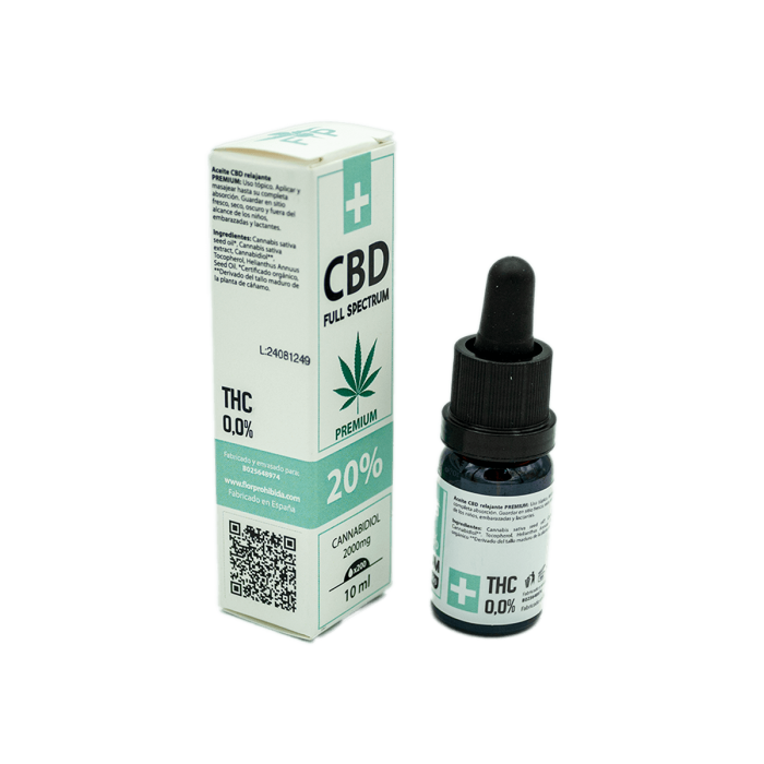 Aceite CBD Purificado Full Spectrum Premium 20%, especificaciones.