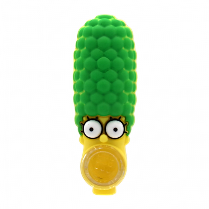 Pipa de silicona para fumar Mujer Amarilla, pelo verde.