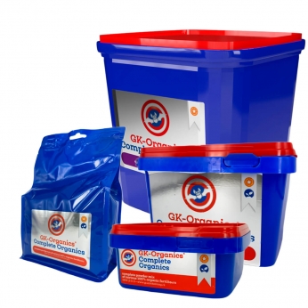Fertilizante GK Organics Complete de Guanokalong para cultivo, diferentes formatos.