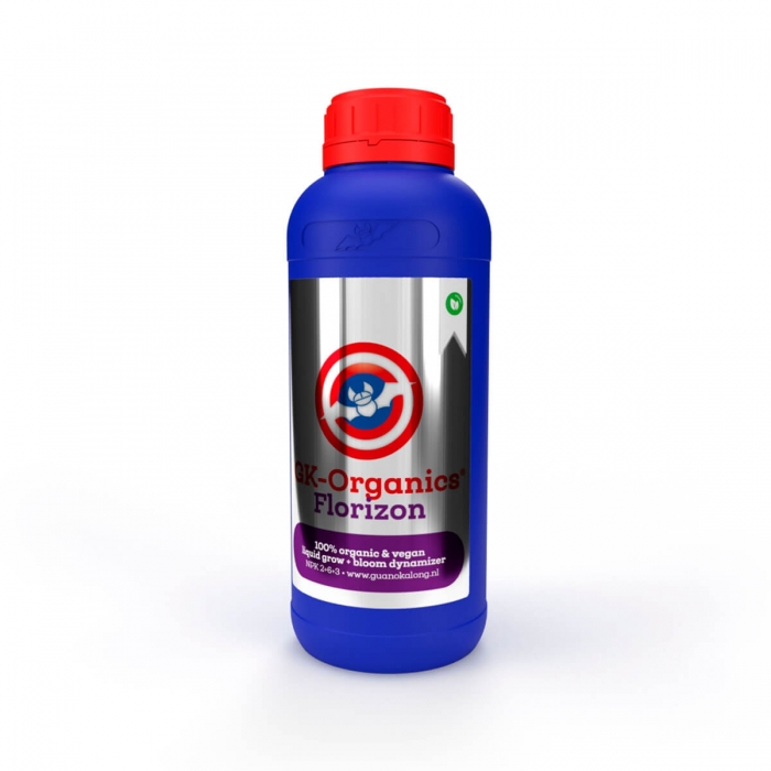 Fertilizante líquido Florizon de Guanokalong GK Organics, Envase de 1L.