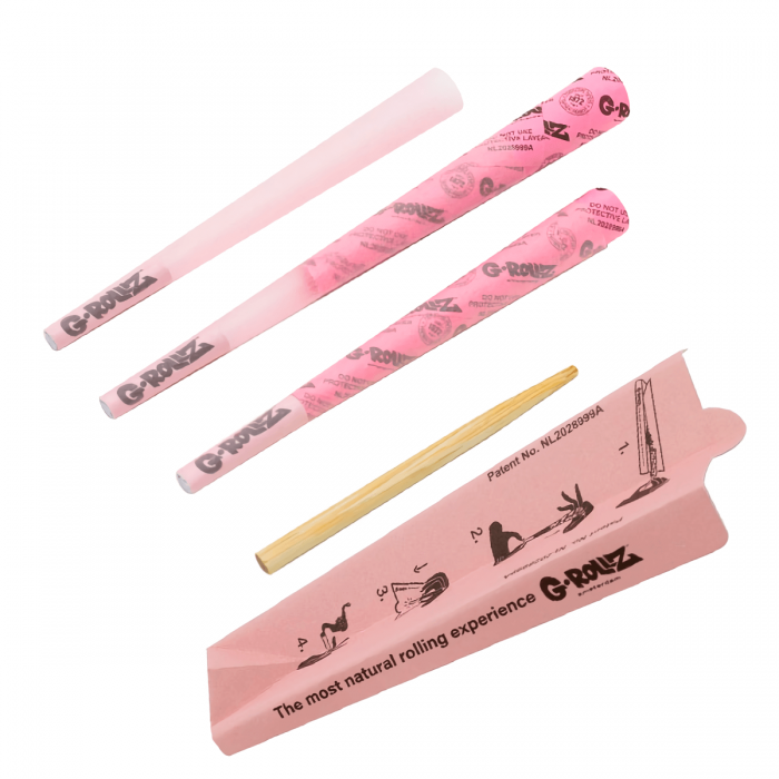 Conos de color rosa para rellenar. Papel de liar de color rosa pre liado en forma de cono. Envases de 3 unidades.