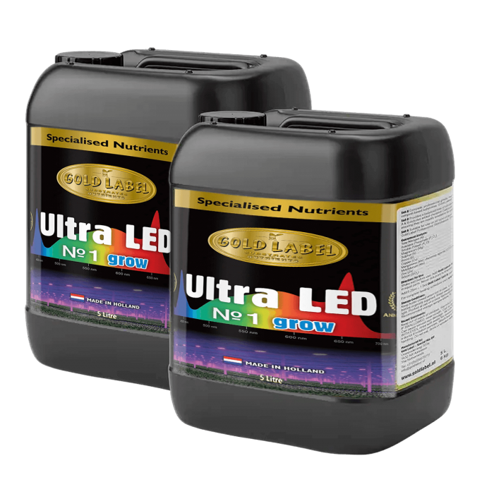 Fertilizante de crecimiento Ultra LED Nº1 de Gold Label, envase de 5L.