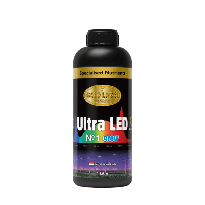 Fertilizante de crecimiento Ultra LED Nº1 de Gold Label, envase de 1L.