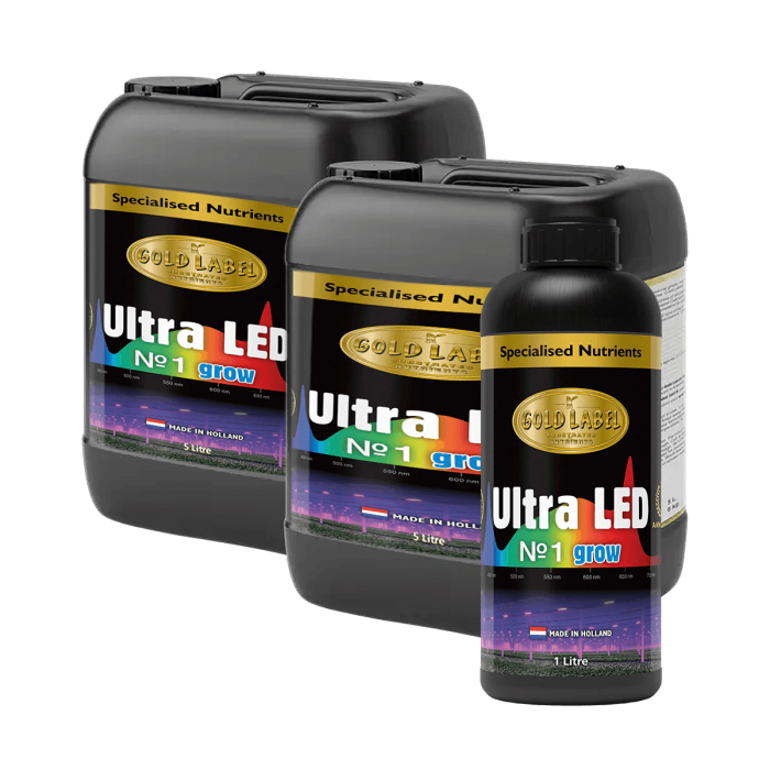 Fertilizante de crecimiento Ultra LED Nº1 de Gold Label, diferentes formatos.