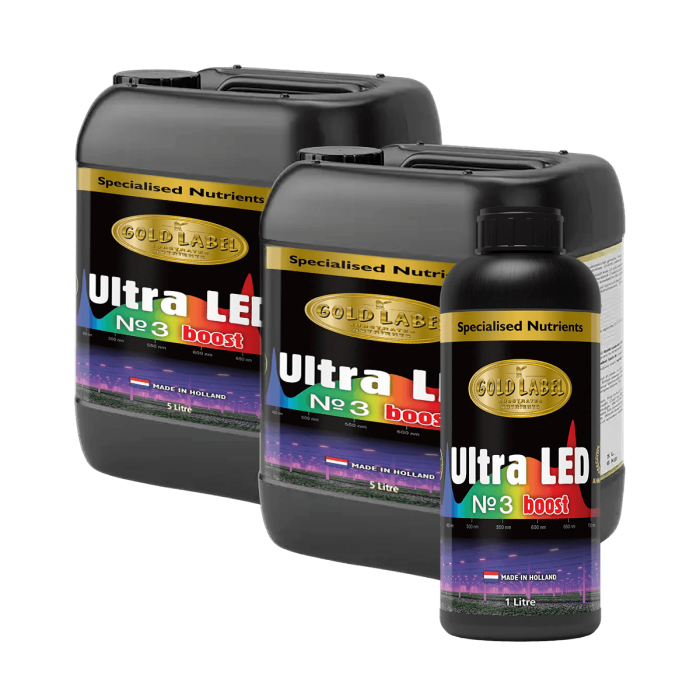 Fertilizante de floración Ultra LED Nº3 Boost de Gold Label, diferentes formatos.
