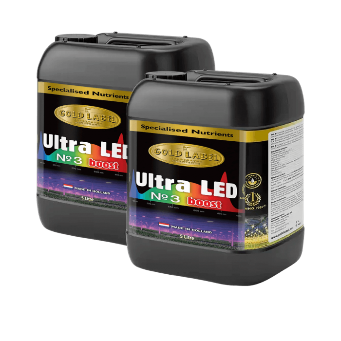 Potenciador de floración Ultra LED Nº3 de Gold Label, envase de 5L.