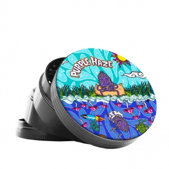 Grinder Purple Haze metal con polinizador 40mm y 4 partes, abierto.