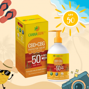 Crema protectora solar con CBD y CBG Cannasun de Plant of Life 150ml, presentación.