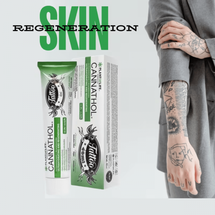 Crema CBD + CBG Cannathol  para los tatuajes, muestra regeneración.