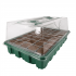 Propagador mini invernadero con luz LED y sustrato.