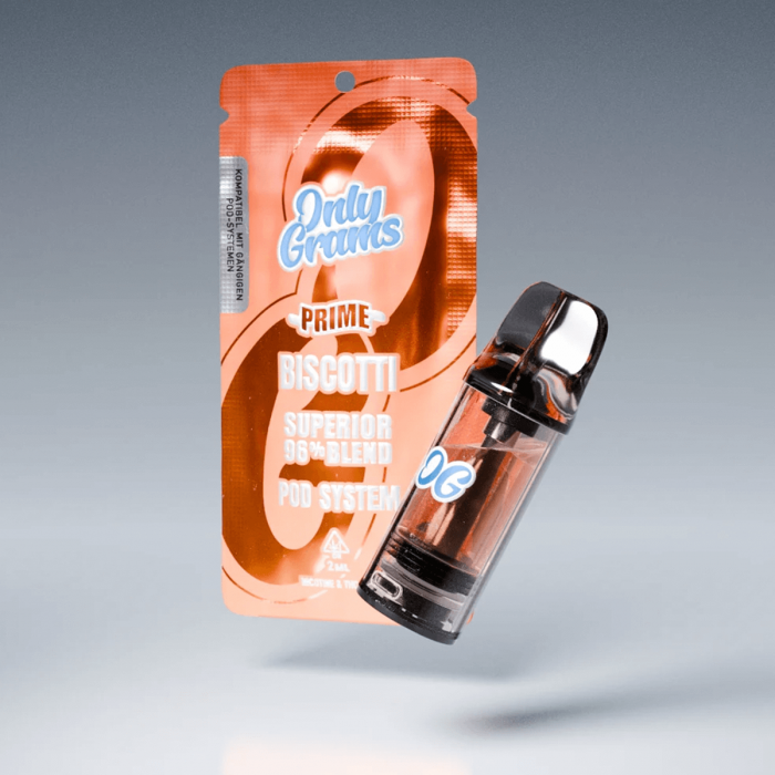 POD Superior 96% 2ML (Onlygrams). Vaper con cannabinoides legales Biscotti.