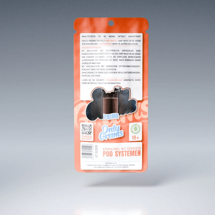 POD Superior 96% 2ML (Onlygrams). Vaper con cannabinoides legales Biscotti, contraportada.