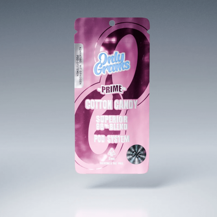 POD Superior 96% 2ML (Onlygrams). Vaper con cannabinoides legales Cotton Candy, envase.