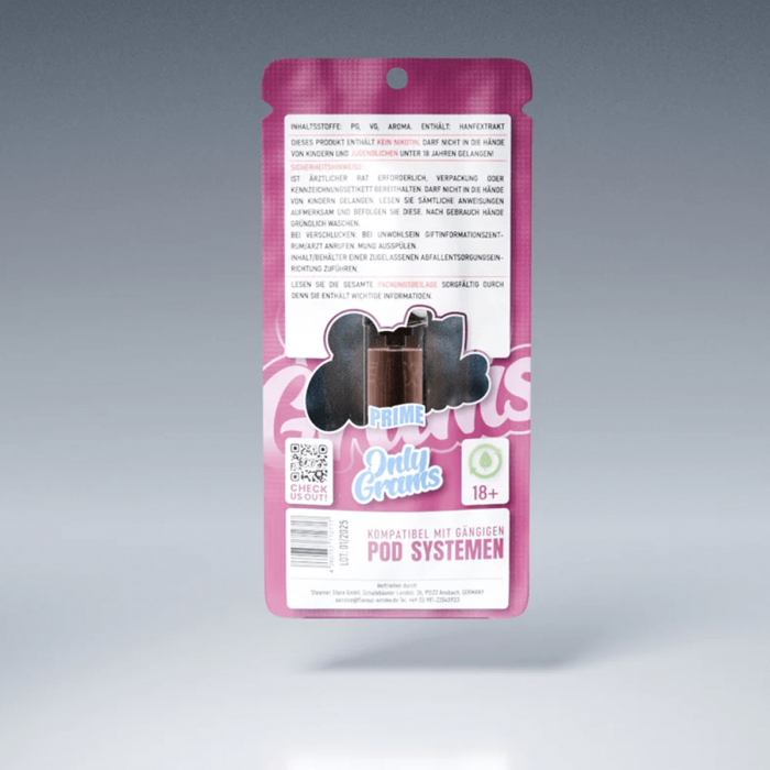 POD Superior 96% 2ML (Onlygrams). Vaper con cannabinoides legales Cotton Candy, contraportada.