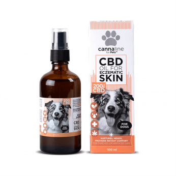 Acetite CBD para perros, pieles eczemáticas de 200mg 100ml de la marca Cannaline for pets.