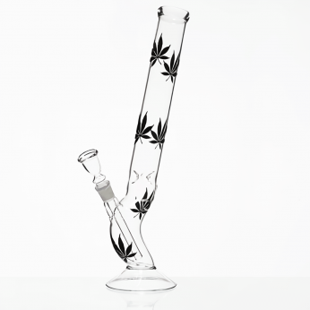 Bong Cristal Hojas Negras Cannabis, 42 cm de alto y  45 mm de ancho.
