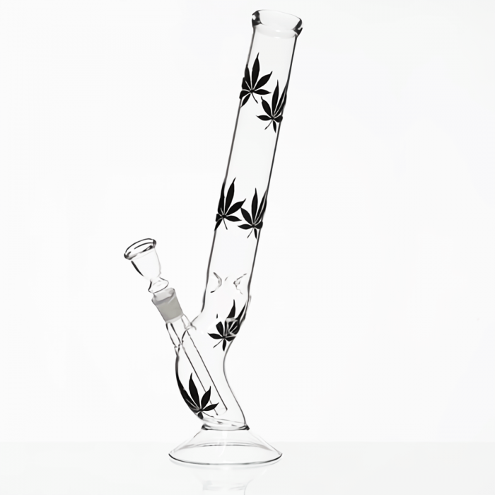 Bong Cristal Hojas Negras Cannabis, 42 cm de alto y  45 mm de ancho.