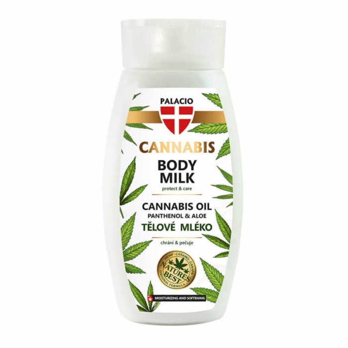 Leche corporal con aceite de cáñamo  Palacio, envase de 250 ml.