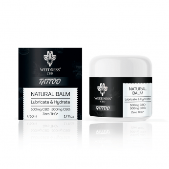Bálsamo CBD + CBG 500mg para tatuajes de Weedness, envase de 50ml.