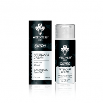 Crema reparadora CBD para tatuajes con 1000mg en envase de 100ml de la marca Weedness CBD.