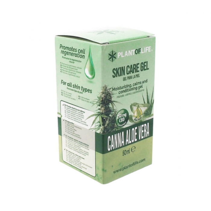 Gel CBD para la piel con Cannabis y Aloe Vera 250mg 50ml de Plant Of Life. Caja.
