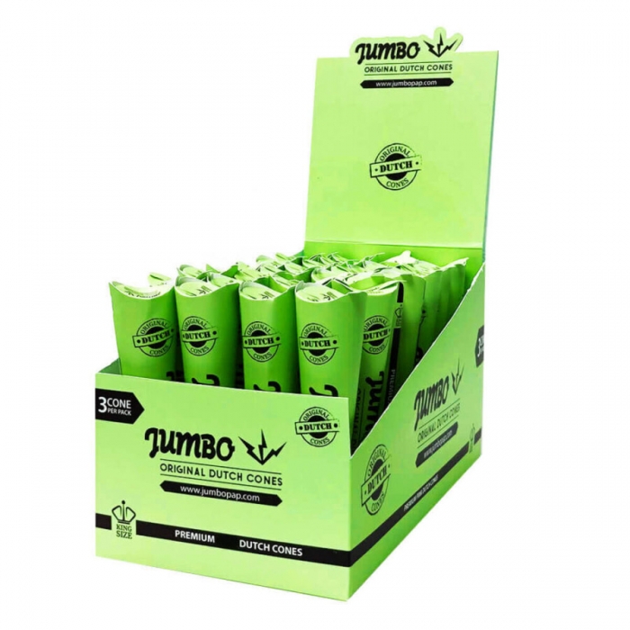 Conos King Size de la marca Jumbo, papel preliado de color verde, caja.