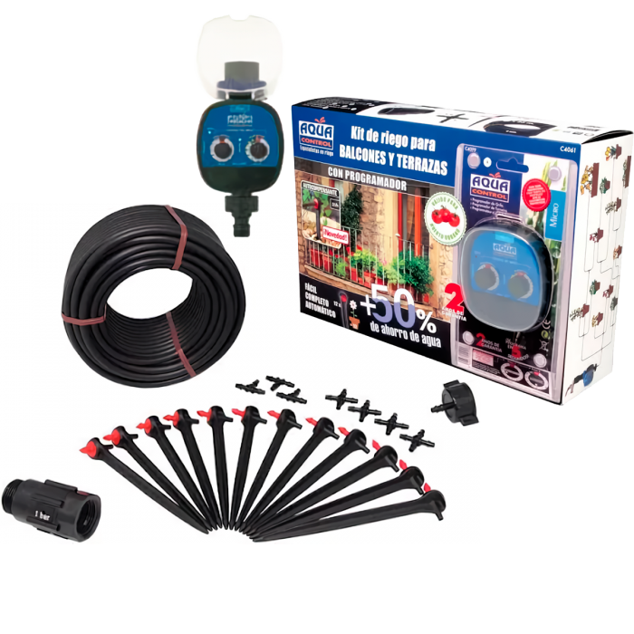 Kit Gota a Gota Para Balcones y Terrazas  con Programador Analógico.