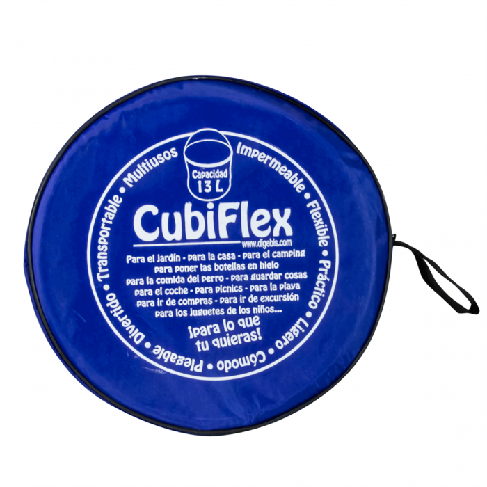 Cubo multiusos Cubiflex, plegable e impermeable, cerrado.