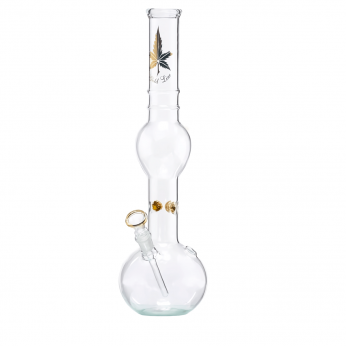 Bong de cristal con logo de hoja dorada brillante estilo oro de 39 cm.