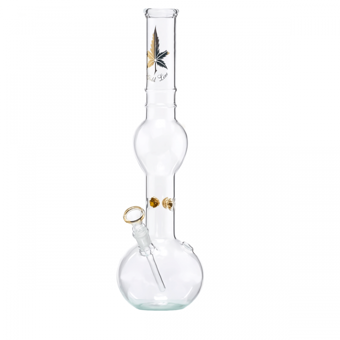 Bong de cristal con logo de hoja dorada brillante estilo oro de 39 cm.