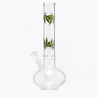 Bong de cristal con detalle de hojas verdes de 34cm.
